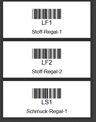 my-Lagerverwaltungssoftware: Lagerplatz-Barcode-Etiketten in einer PDF-Datei